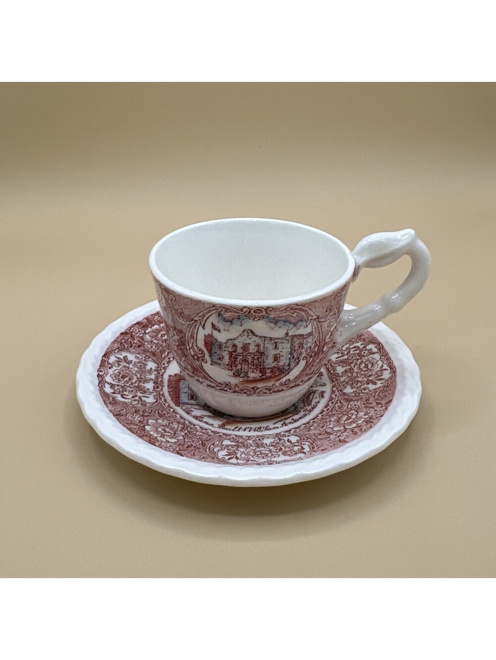 THE ALAMO vtg vernon kilns demitasse cup saucer metlox poppytrail texas pottery